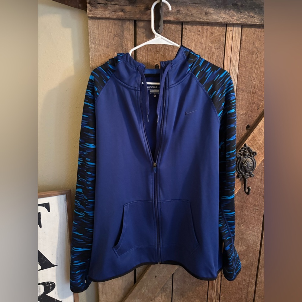 Nike Blue and Black Patterned Hoodie